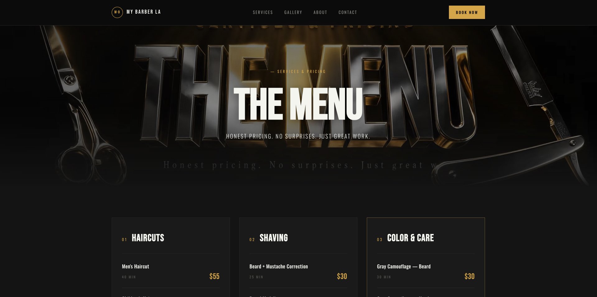 My Barber LA — services menu